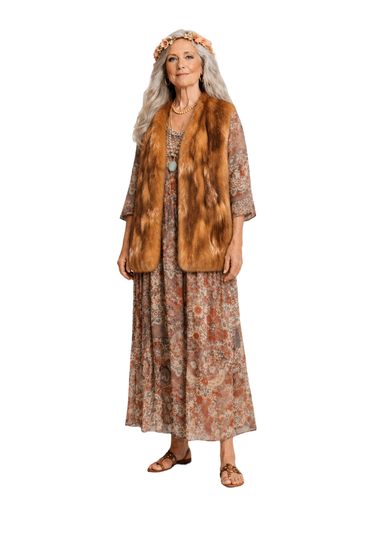 1980s Orange-Brown Fur Vest - Model