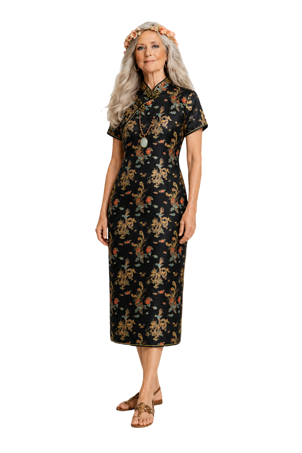 1980s Black Silk Cheongsam - Model