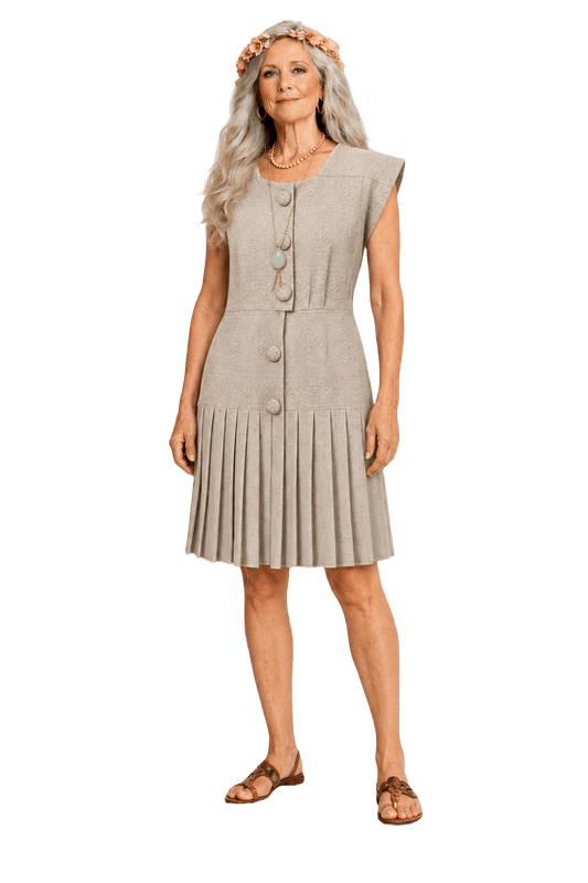 1970s Cream Linen Dress - Model