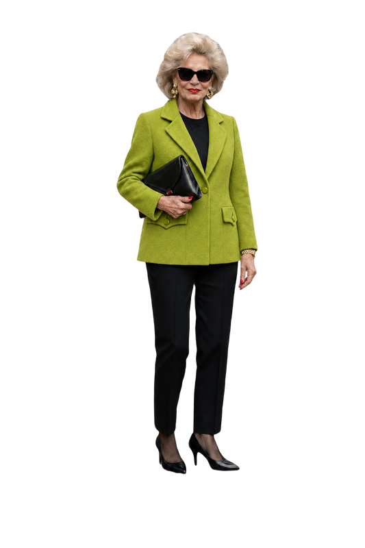 1980s Lime Green Wool Blend Blazer - Model