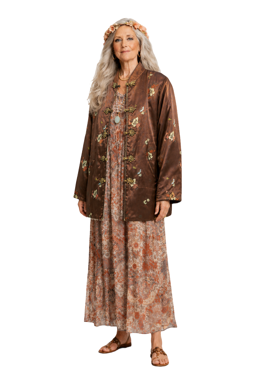 1970s Brown Silk Satin Jacket - Model