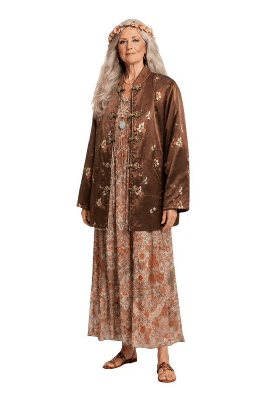 1970s Brown Silk Satin Jacket - Model