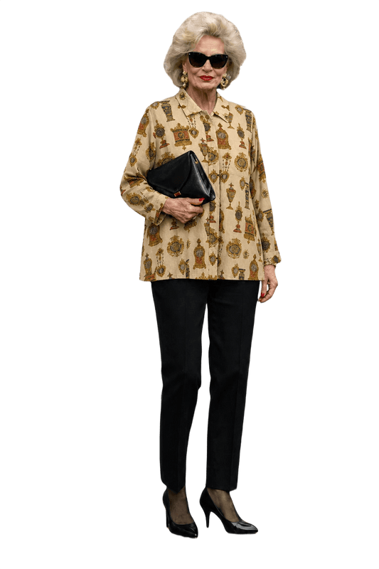 1980s Cream Polyester Blend Blouse - Model