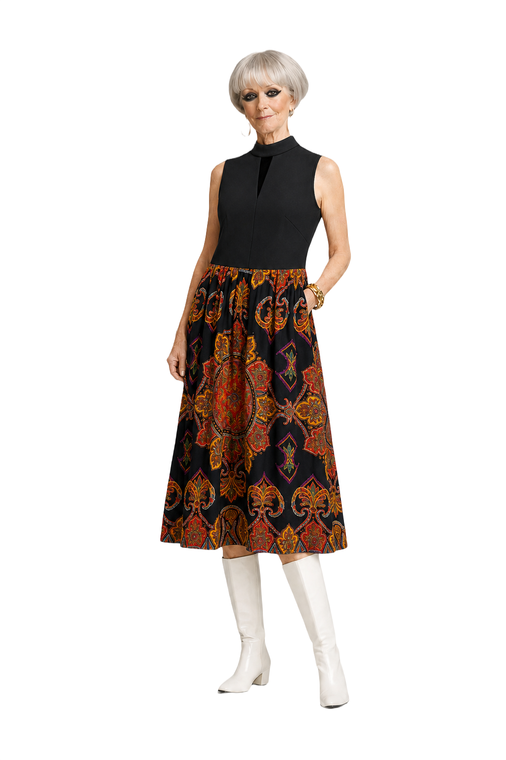 1960s Black Polyester Blend Maxi Dress - Model