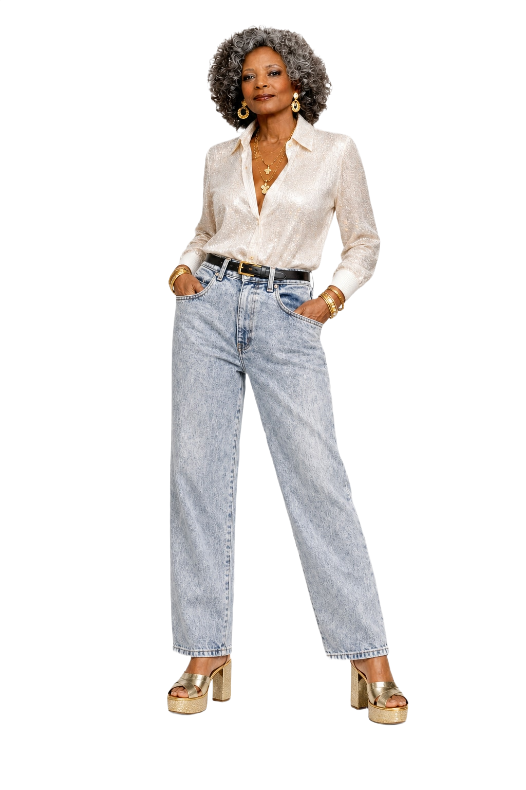 1980s Light Blue Cotton Jeans - Model