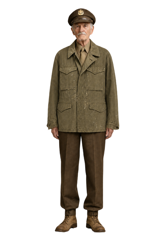1940s Olive Green Cotton Canvas Jacket - Model