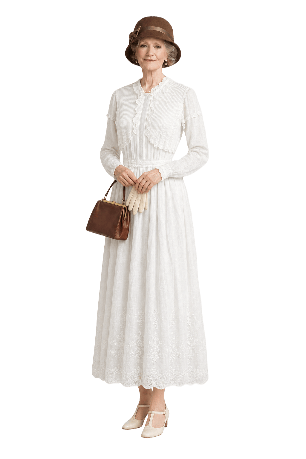 1930s White Cotton Maxi Dress - Model