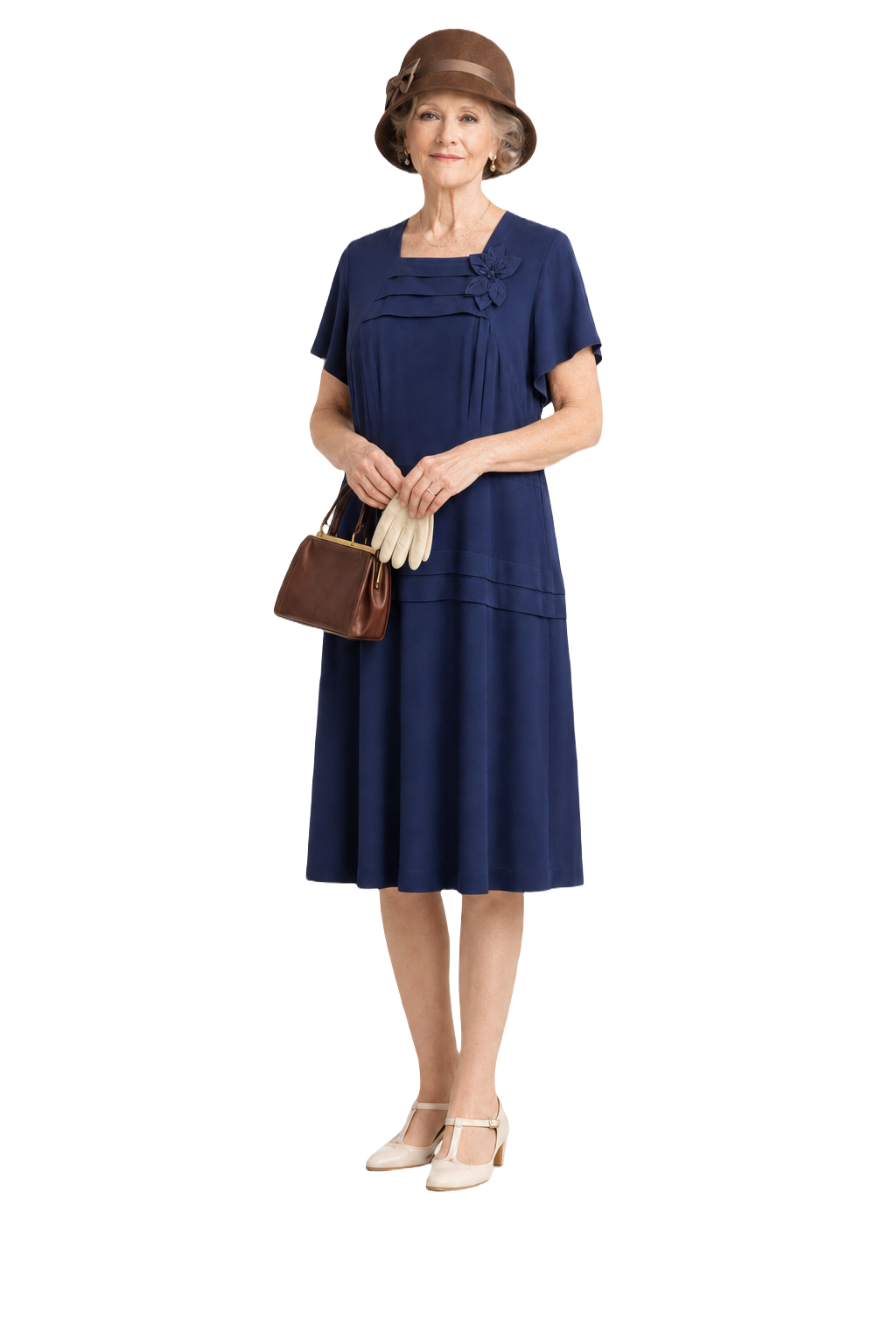 1920s Navy Blue Silk Dress - Model