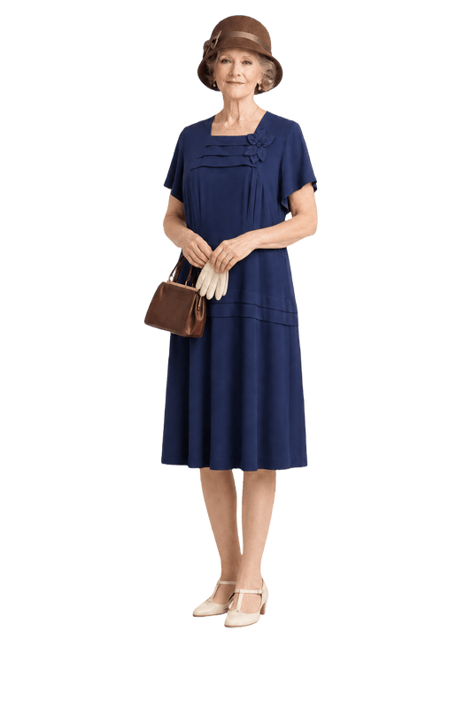 1920s Navy Blue Silk Dress - Model