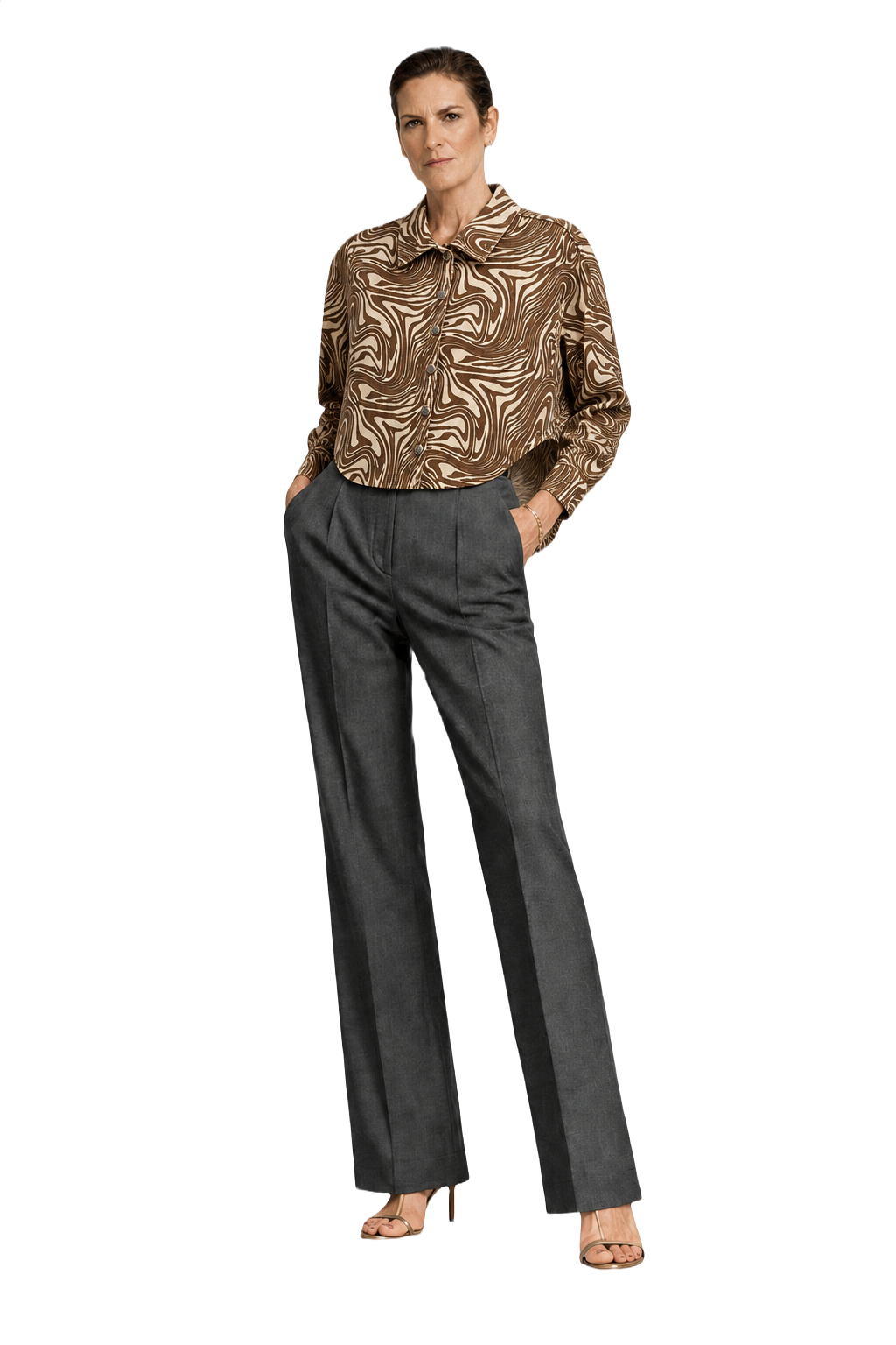 1990s Brown Cream Cotton Blend Shirt - Model