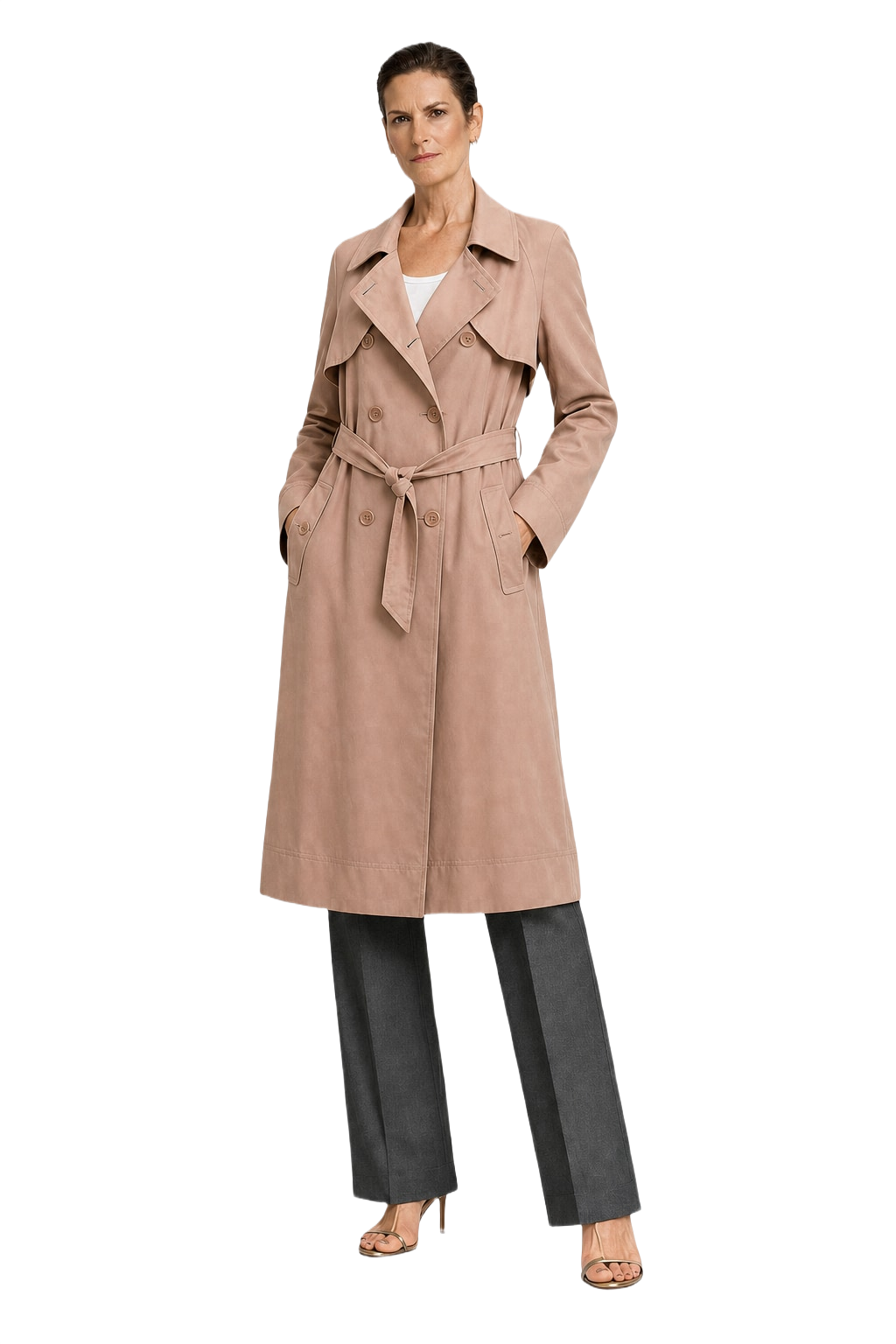 1990s Beige Cotton Blend Trench Coat - Model