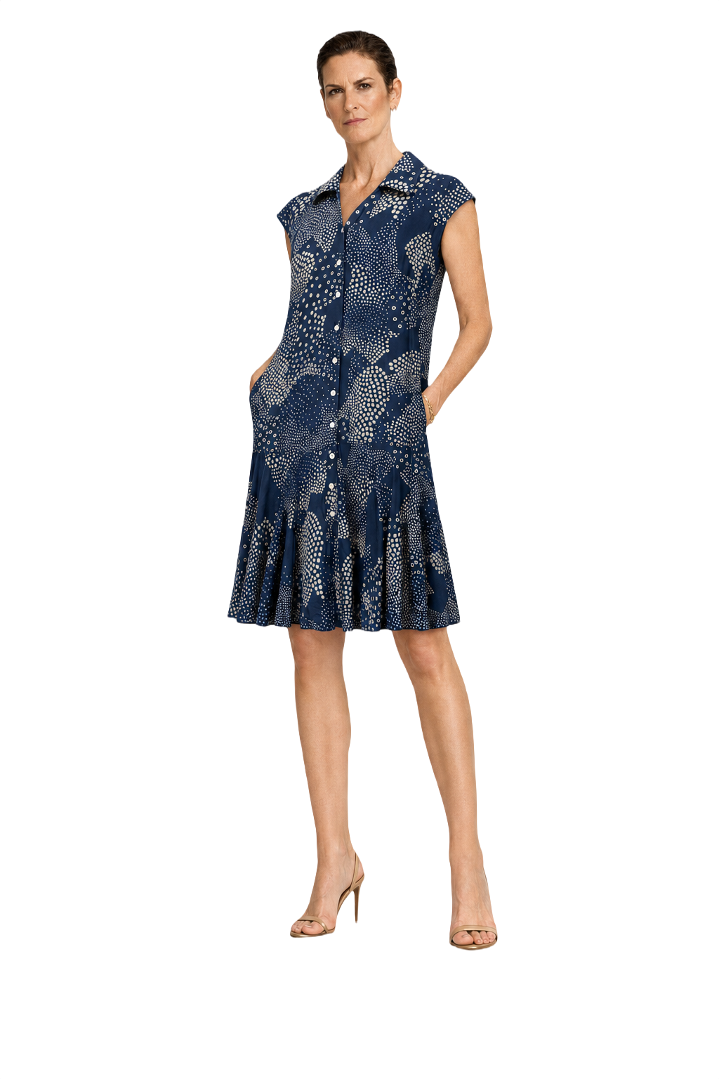 1990s Navy Blue Cotton Blend Dress - Model