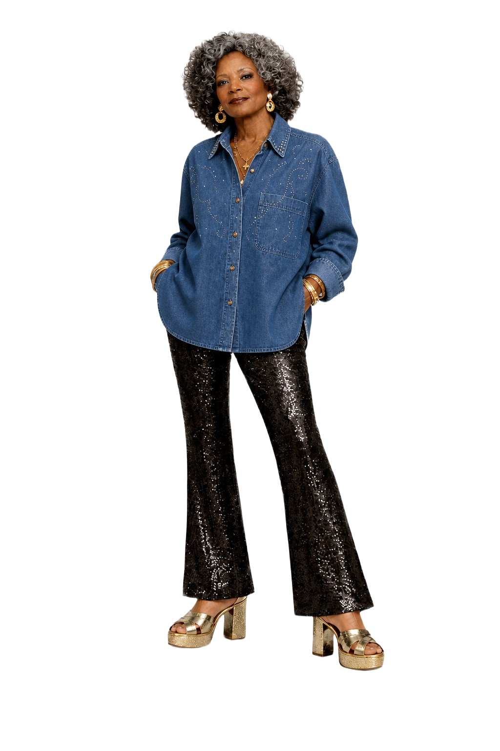 1980s Blue Denim Shirt - Model