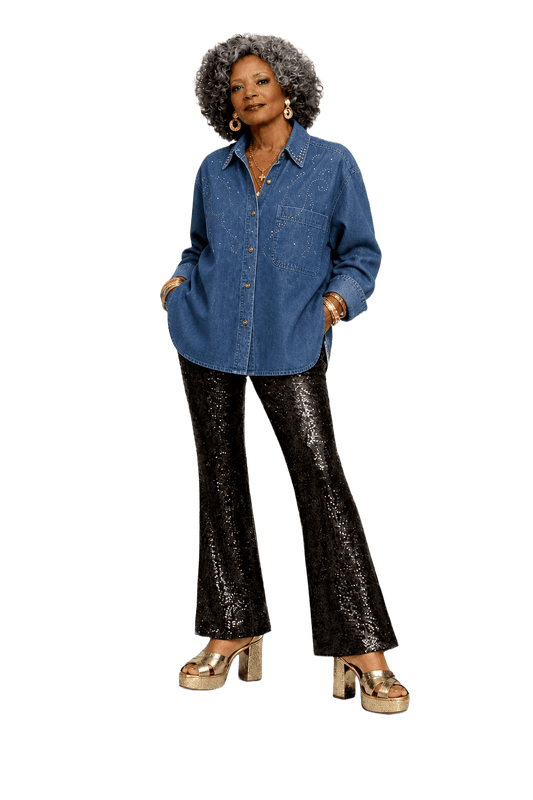 1980s Blue Denim Shirt - Model