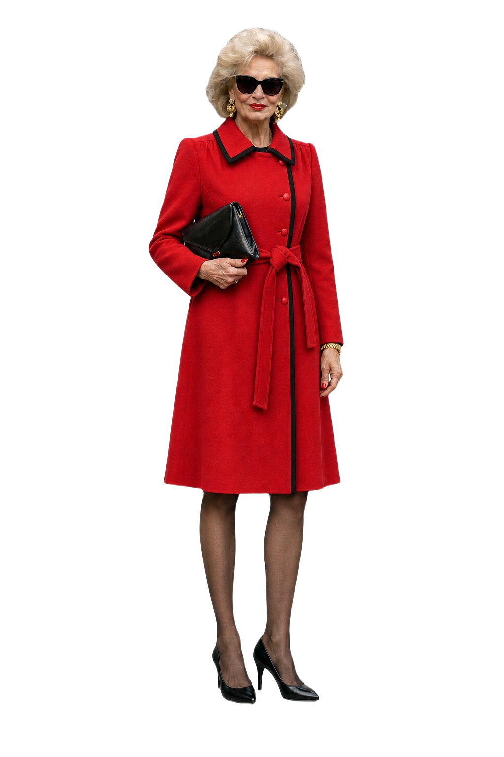 1980s Red Wool Coat - Model