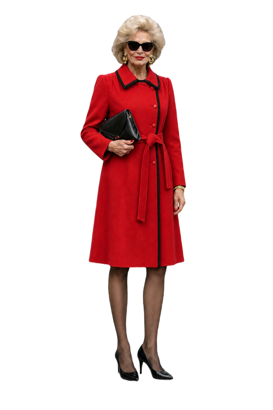 1980s Red Wool Coat - Model
