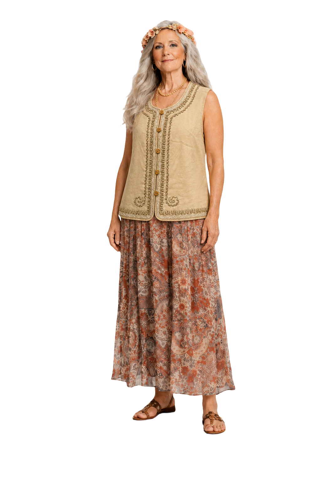 1970s Light Beige Cotton Vest - Model