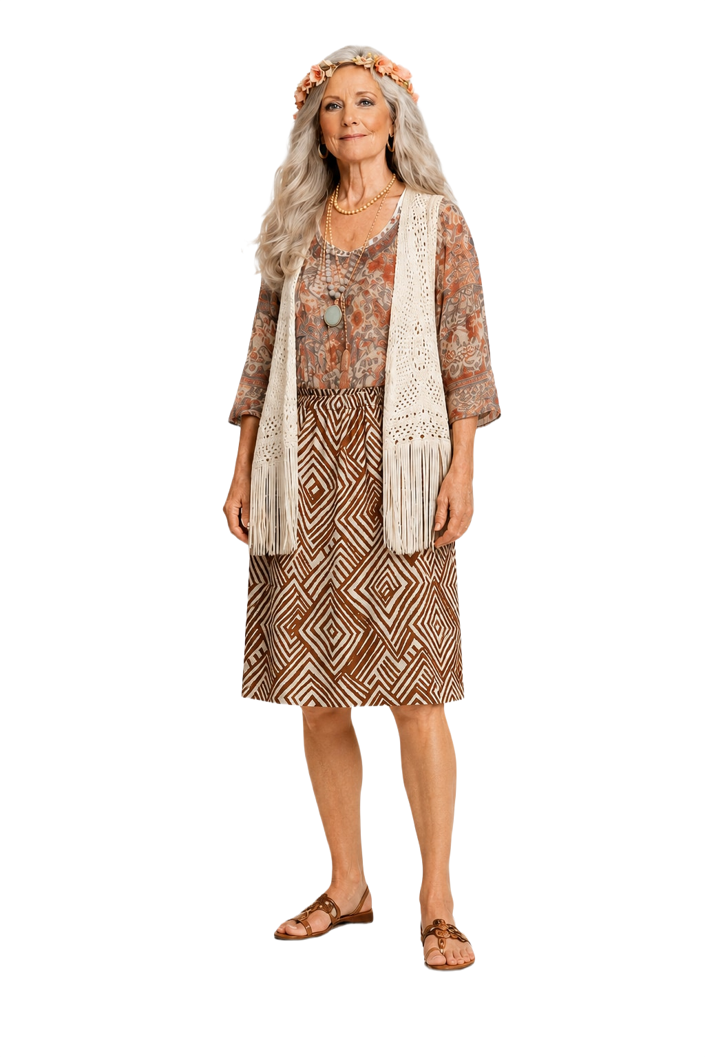 1970s Brown Cotton Skirt - Model