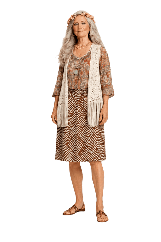 1970s Brown Cotton Skirt - Model