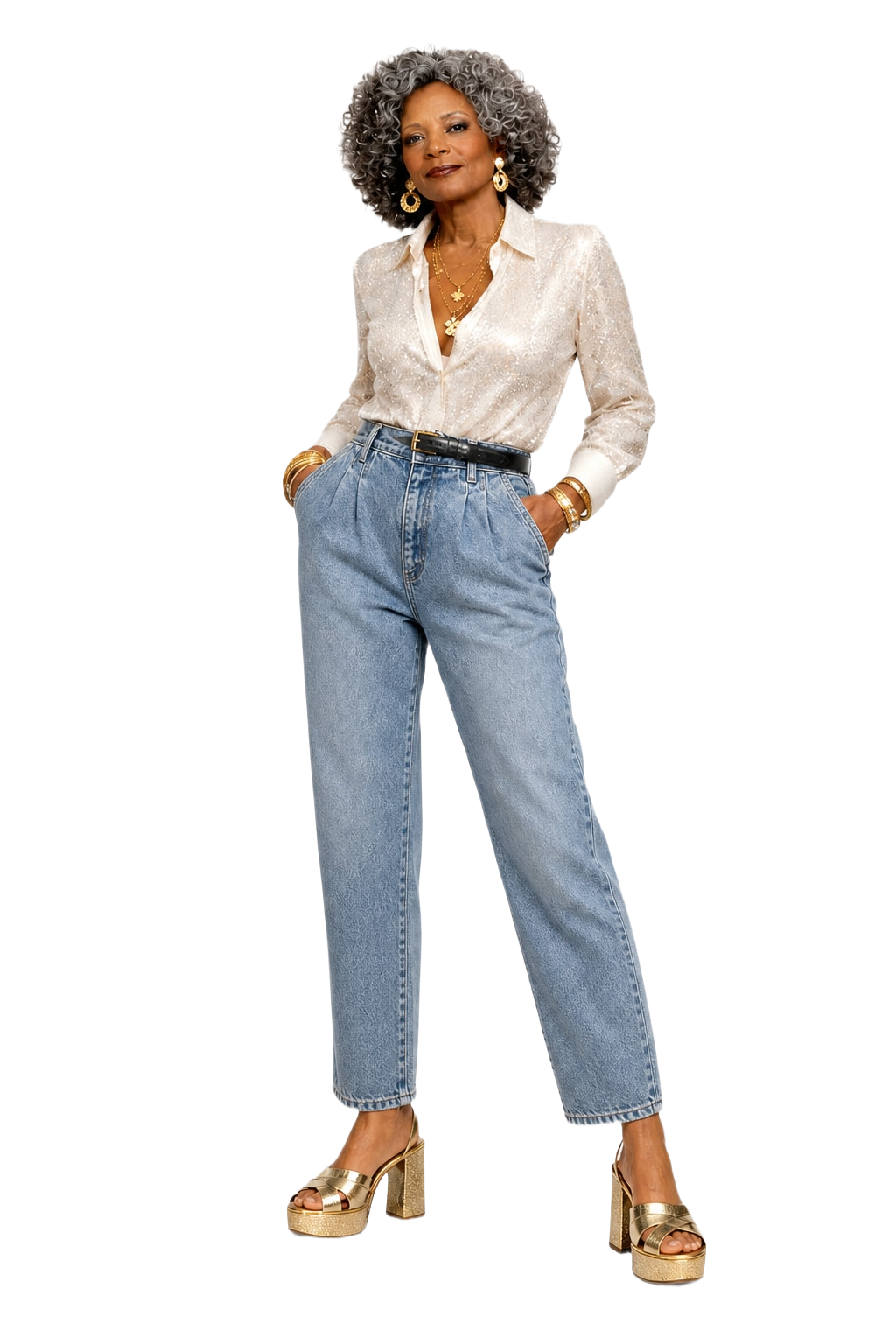 1980s Light Blue Cotton Denim Jeans - Model