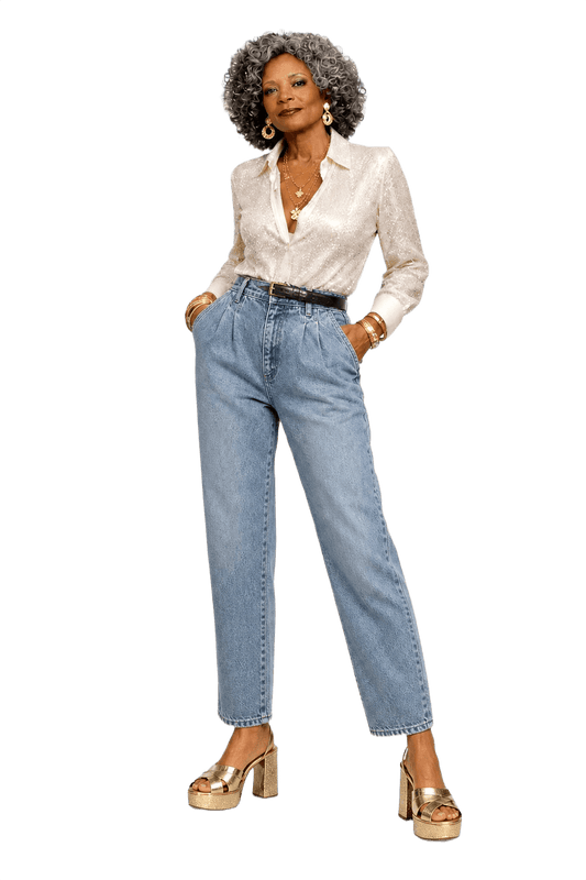 1980s Light Blue Cotton Denim Jeans - Model
