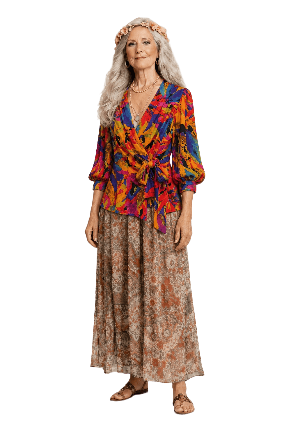 1980s Multicolor Polyester Blouse - Model