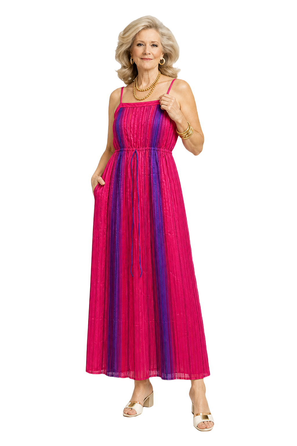 1970s Pink Synthetic Maxi Dress - Model