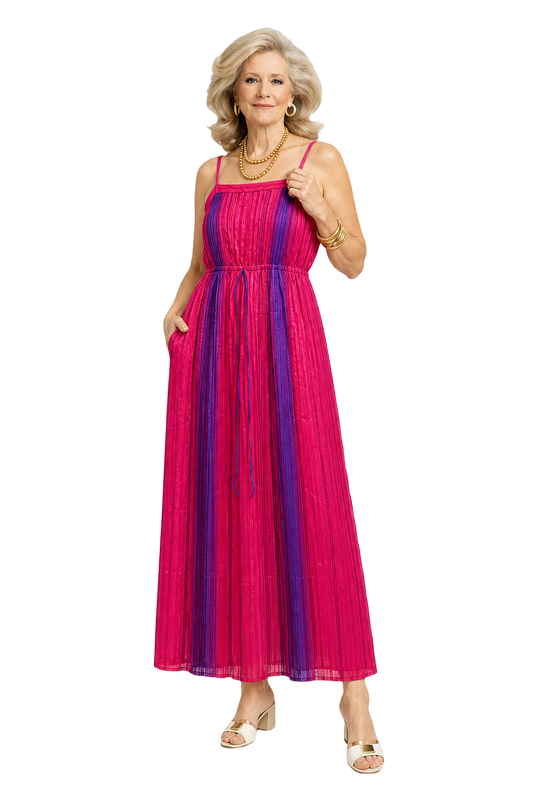 1970s Pink Synthetic Maxi Dress - Model