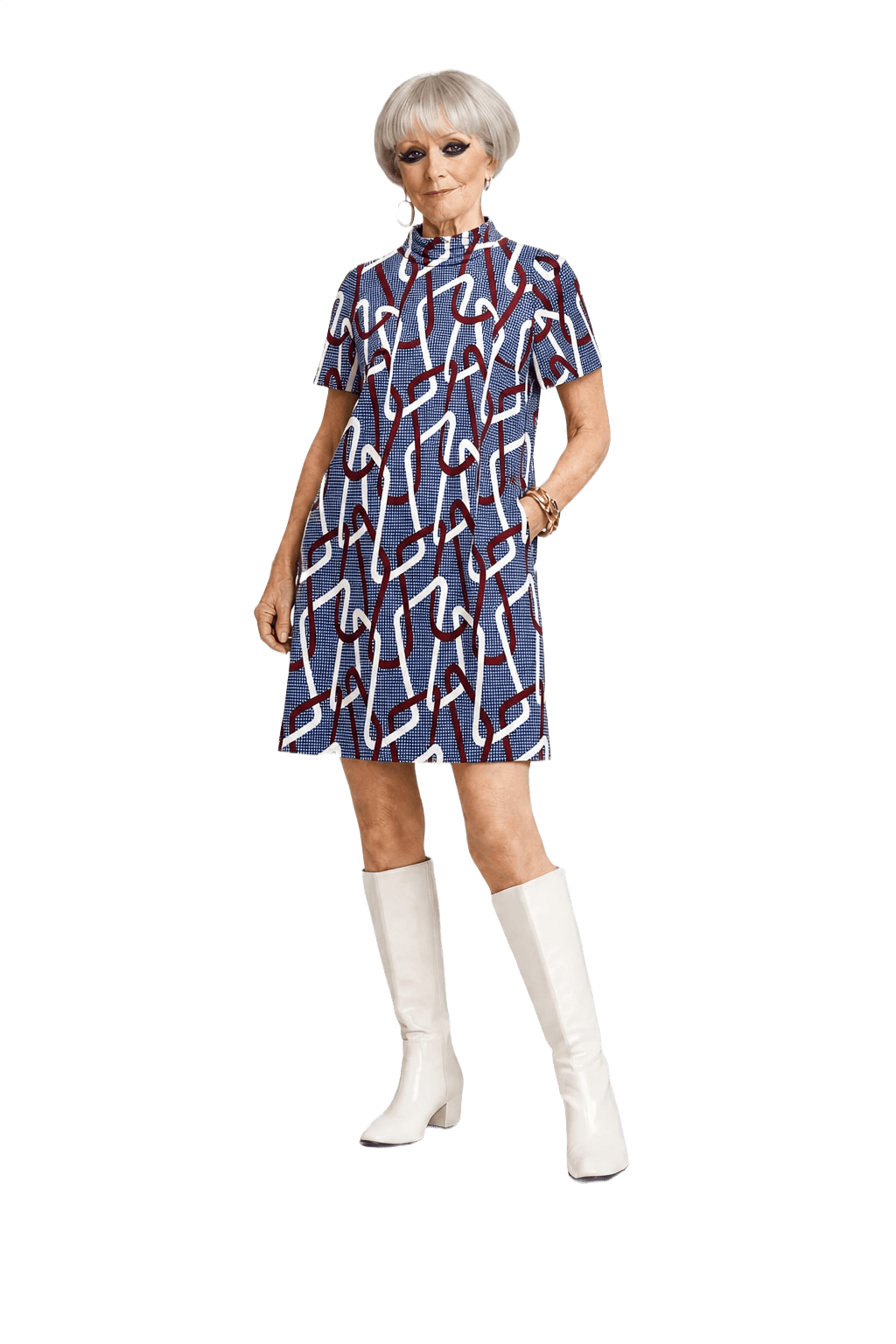 1960s Navy Blue Polyester Shift Dress - Model