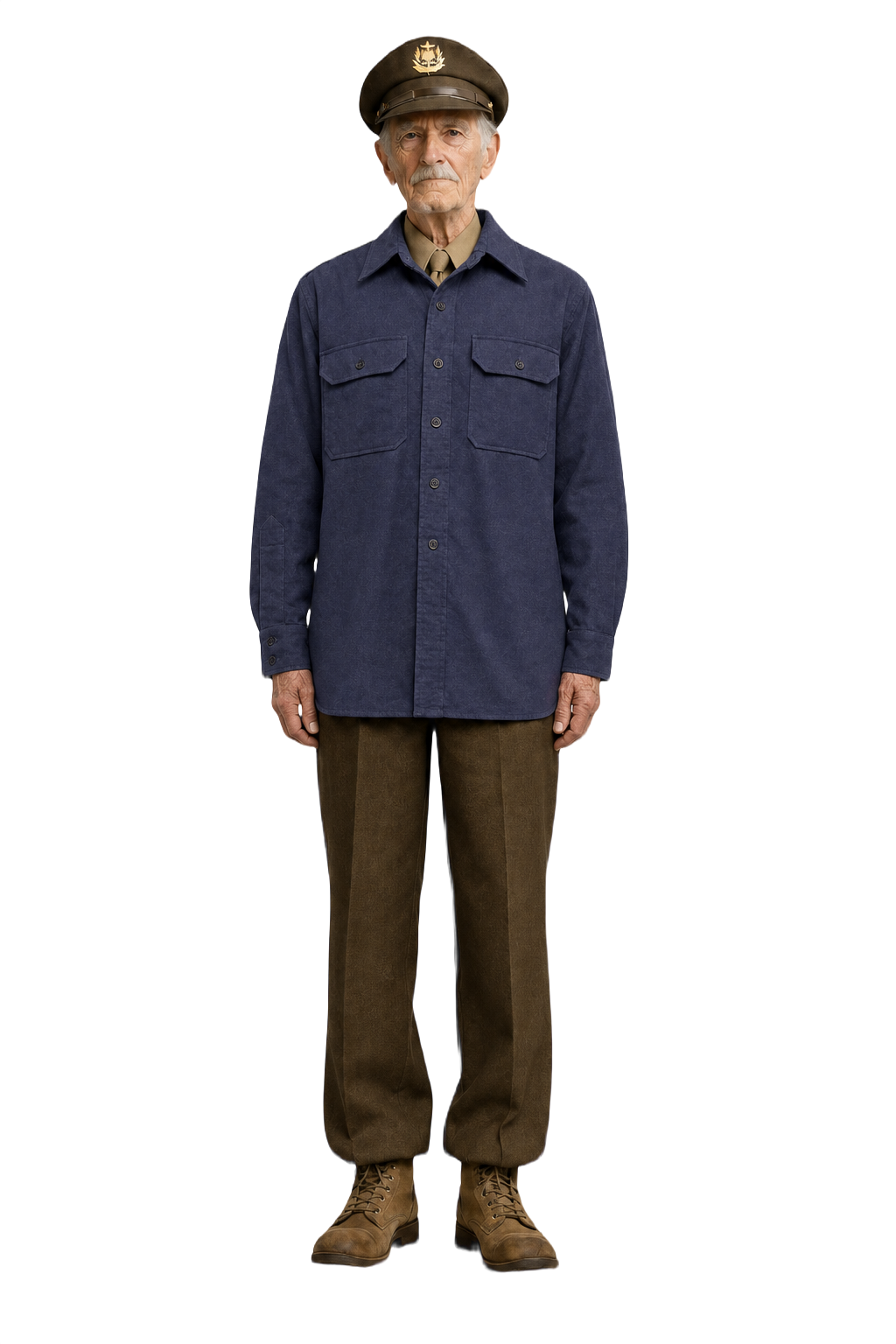 1940s Navy Blue Cotton Shirt - Model