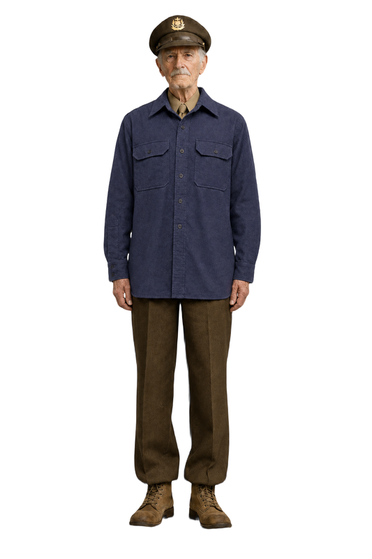 1940s Navy Blue Cotton Shirt - Model
