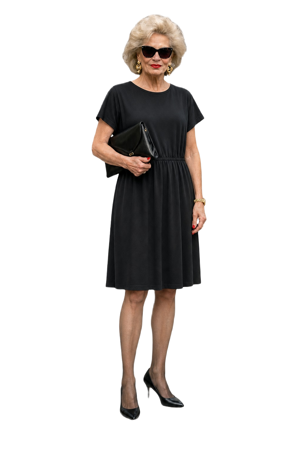 1980s Black Cotton Blend Dress - Model