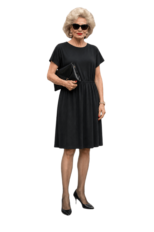 1980s Black Cotton Blend Dress - Model
