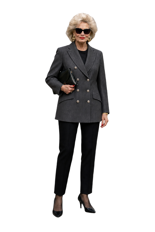 1980s Charcoal Grey Wool Blend Blazer - Model
