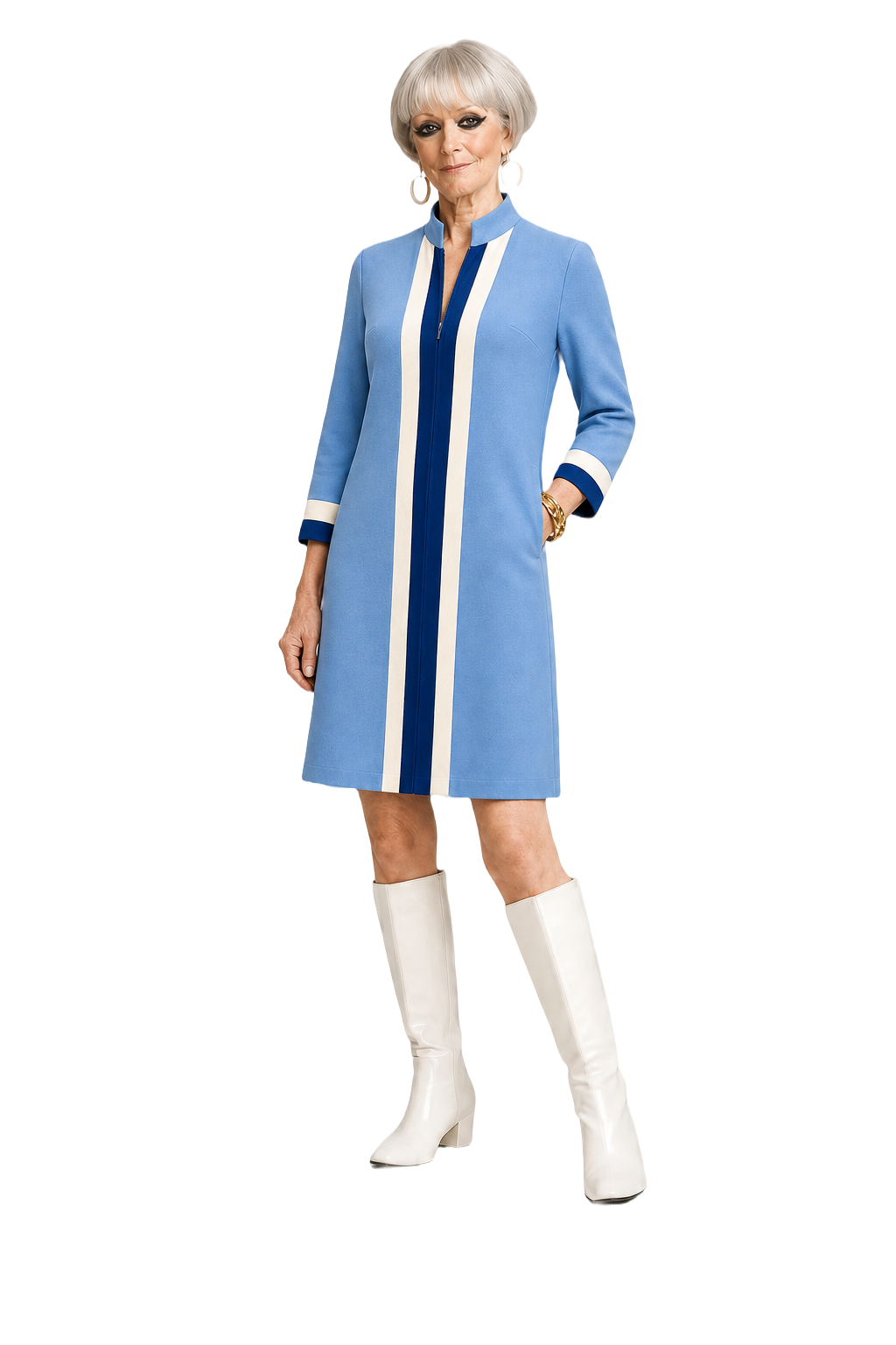 1960s Blue Cotton Blend Shift Dress - Model