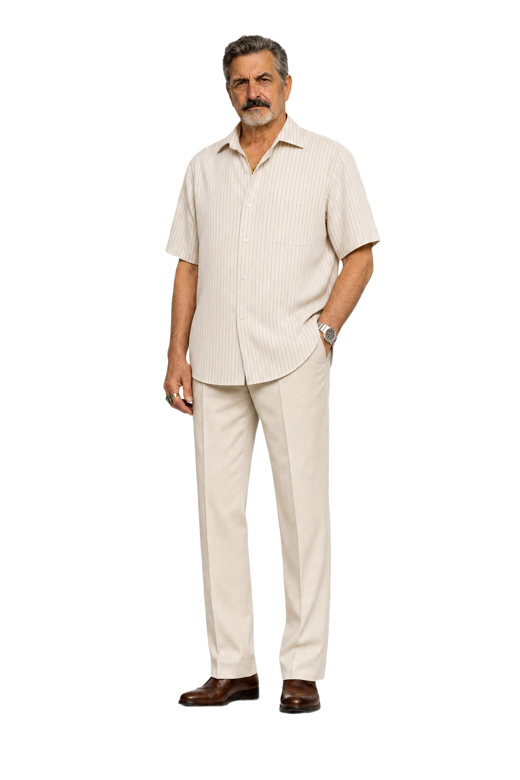 1970s Beige Cotton Blend Shirt - Model