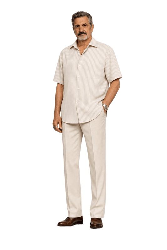 1970s Beige Cotton Blend Shirt - Model