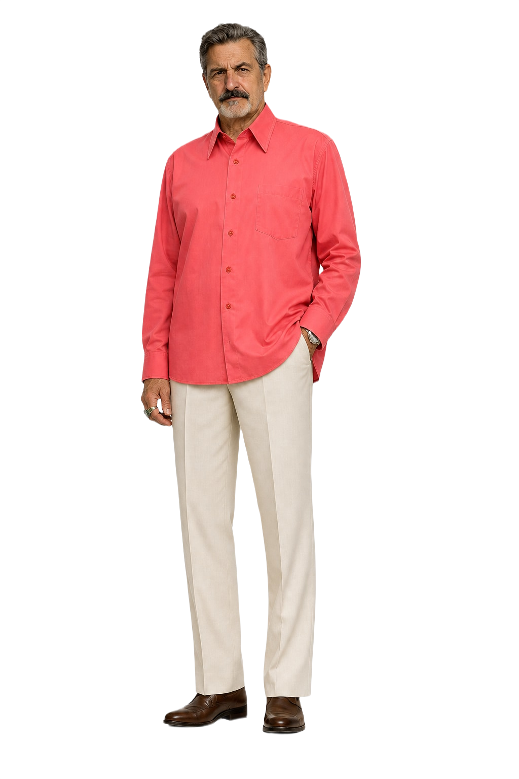 1980s Coral Pink Cotton Blend Shirt - Model