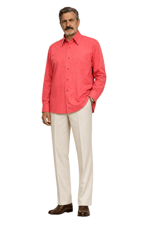 1980s Coral Pink Cotton Blend Shirt - Model