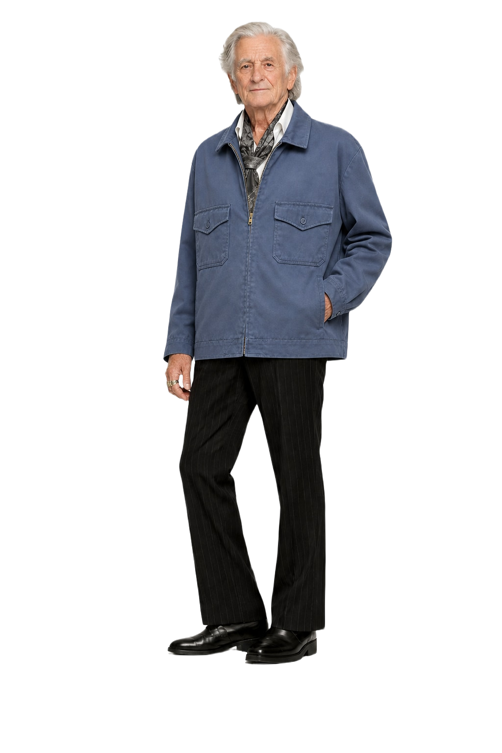 1970s Navy Blue Cotton Blend Jacket - Model