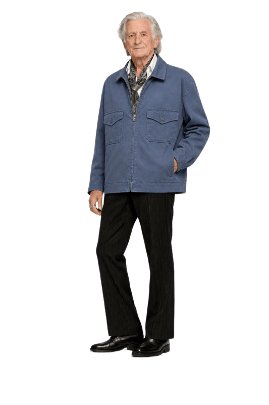 1970s Navy Blue Cotton Blend Jacket - Model