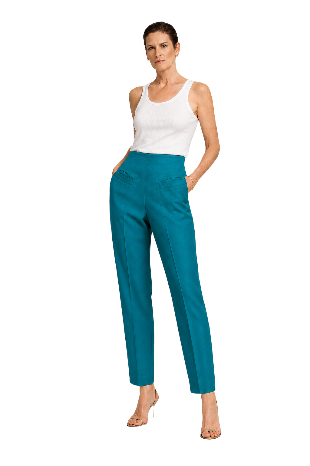 1990s Teal Silk Trousers - Model