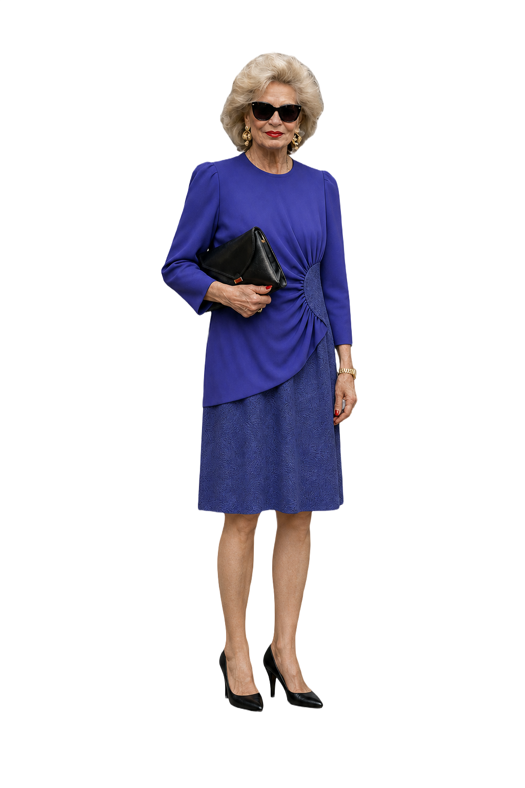 1980s Royal Blue Polyester Dress - Model