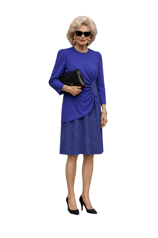 1980s Royal Blue Polyester Dress - Model