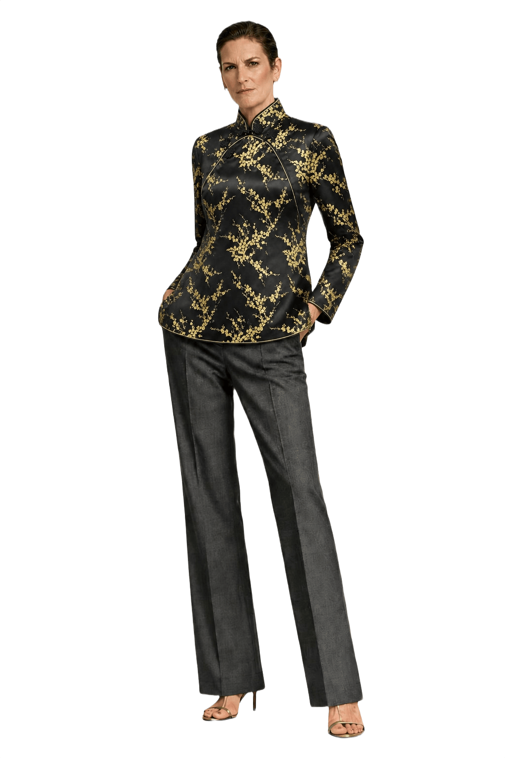 1990s Black Silk Blend Blouse - Model