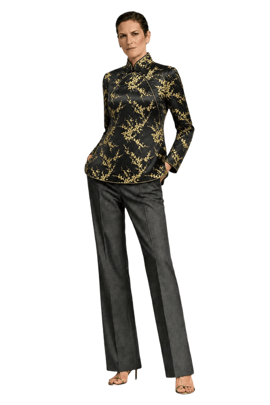 1990s Black Silk Blend Blouse - Model