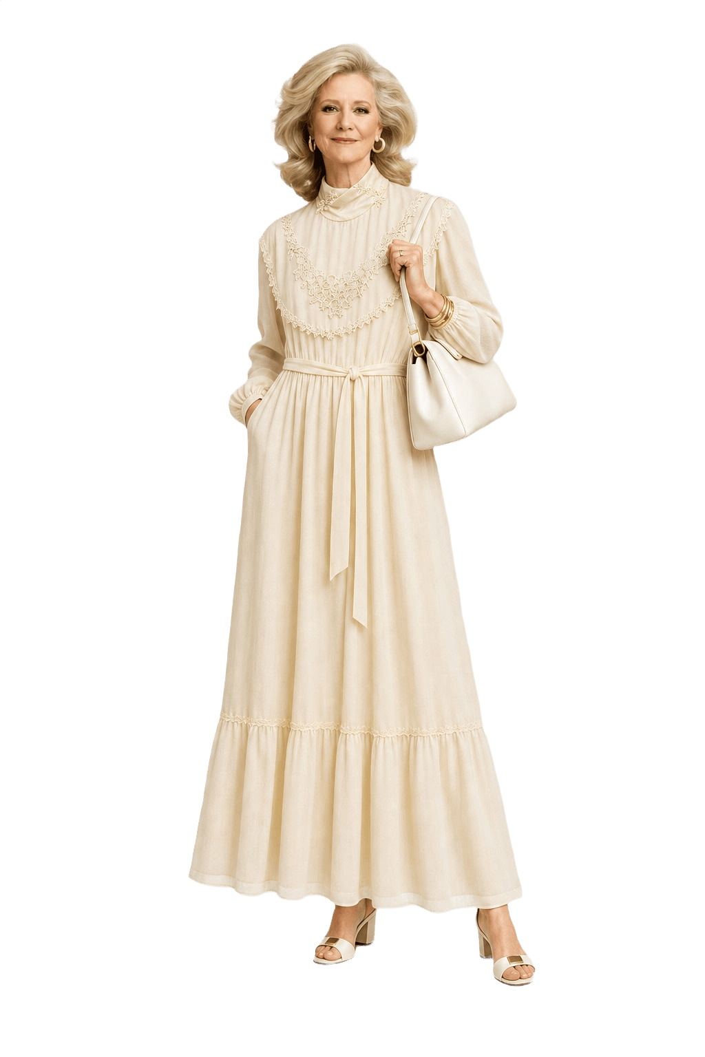 1970s Cream Cotton Blend Maxi Dress - Model