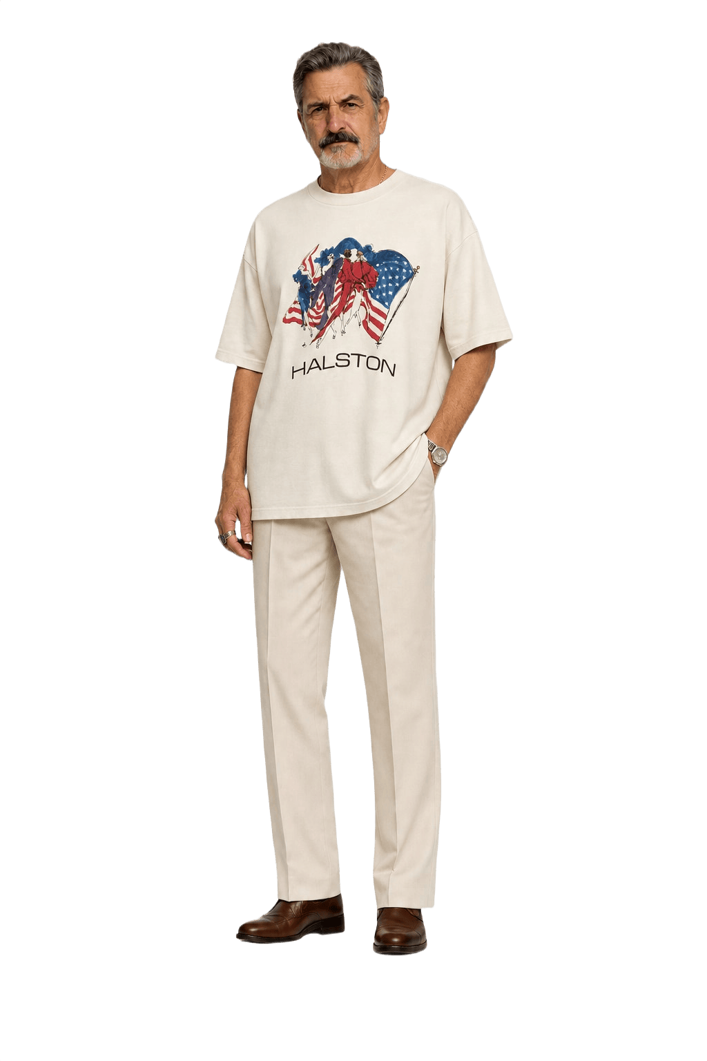 1980s Cream White Cotton T-Shirt - Model