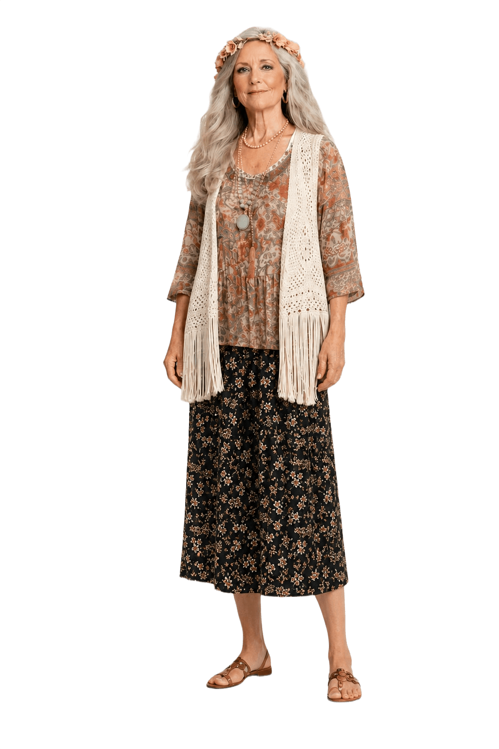 1970s Black Polyester Midi Skirt - Model