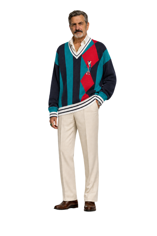 1980s Navy Blue Cotton Blend Sweater - Model